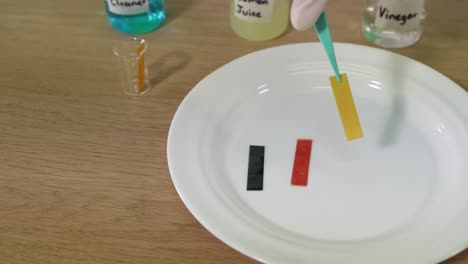 litmus paper reacts to various household liquids