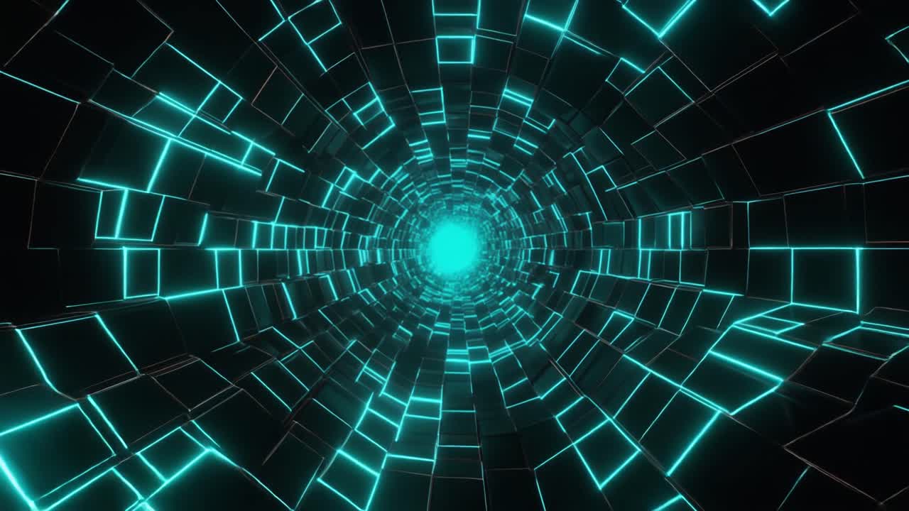 Flying Through a Futuristic Digital Neon Light Tunnel