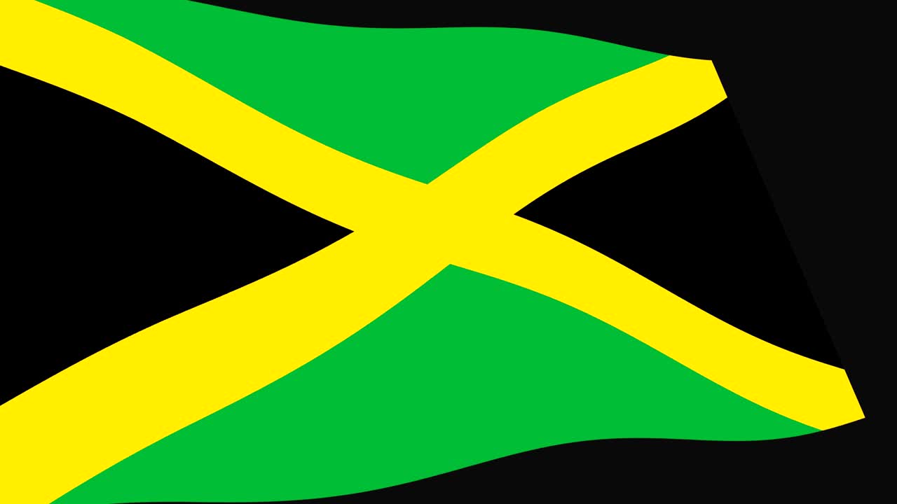 자메이카 국기가 느리게 흔들리는 장면, 애니메이션 4k 영상