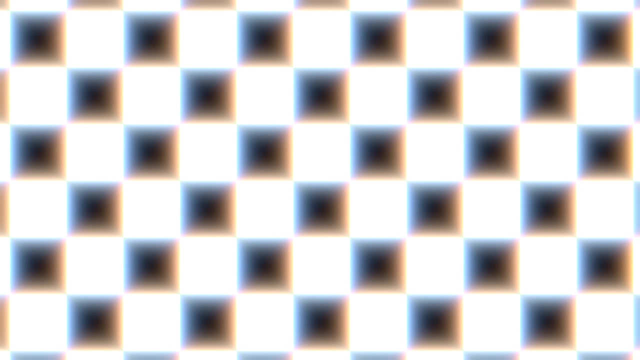 Glowing Black and White Squares Moving Sideways with Soft Chromatic Aberration.