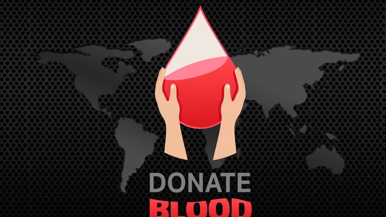 세계 지도 위에 있는 헌혈 로고와 텍스트의 애니메이션