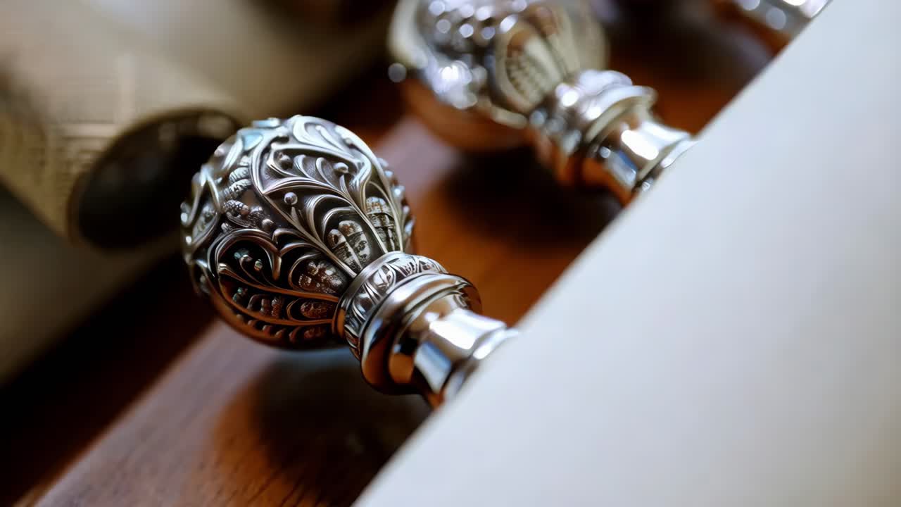 장식 된 은색 두루마리 끝