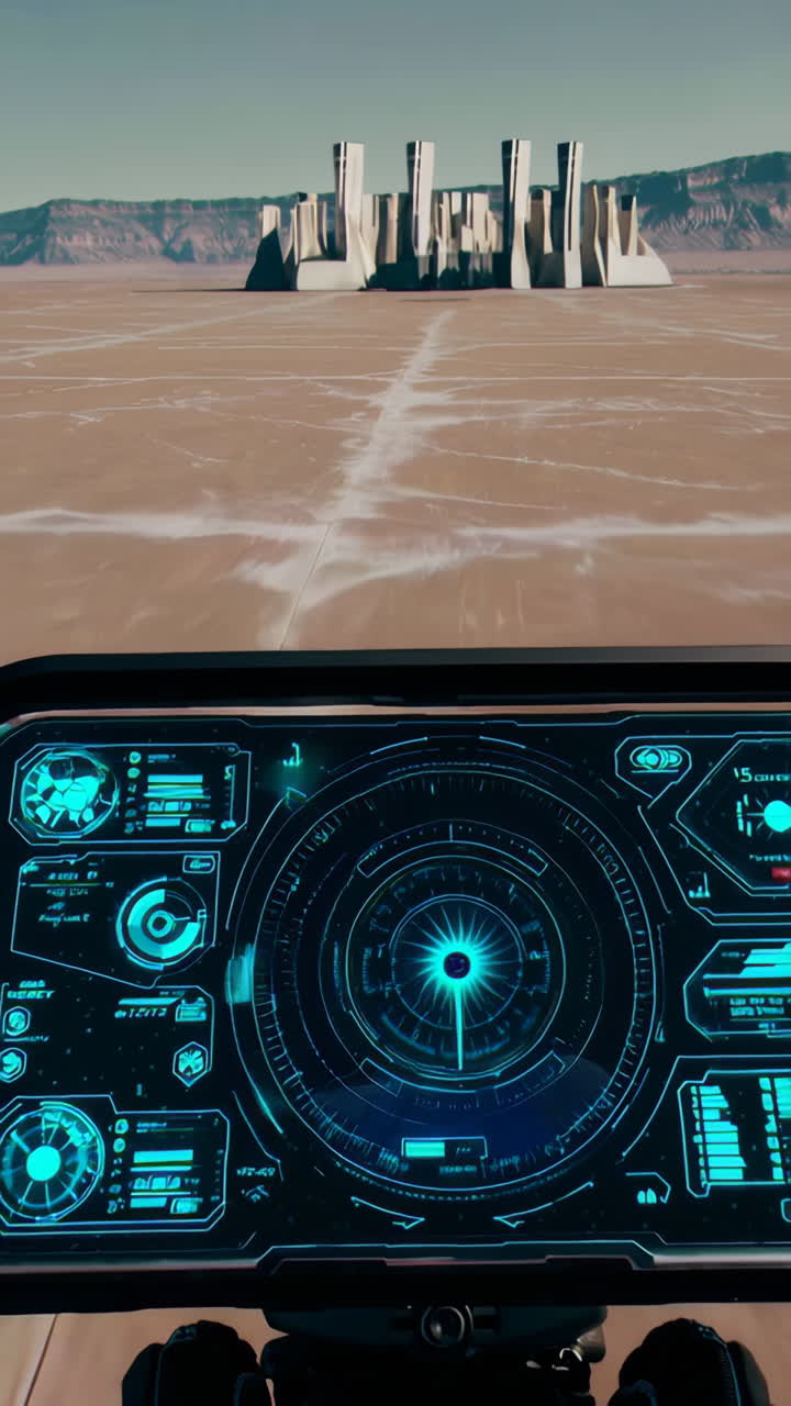 A Woman Rides a Futuristic Motorcycle Across a Desolate Desert Landscape