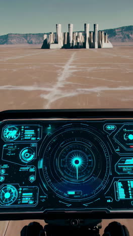 a woman rides a futuristic motorcycle across a desolate desert landscape