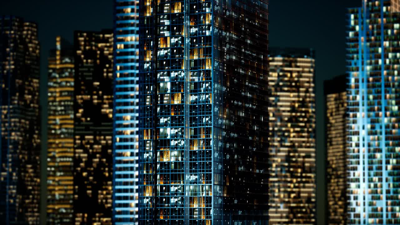 rascacielos en el barrio de negocios por la noche