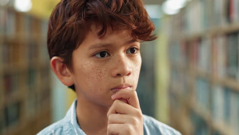 a thoughtful boy in a library