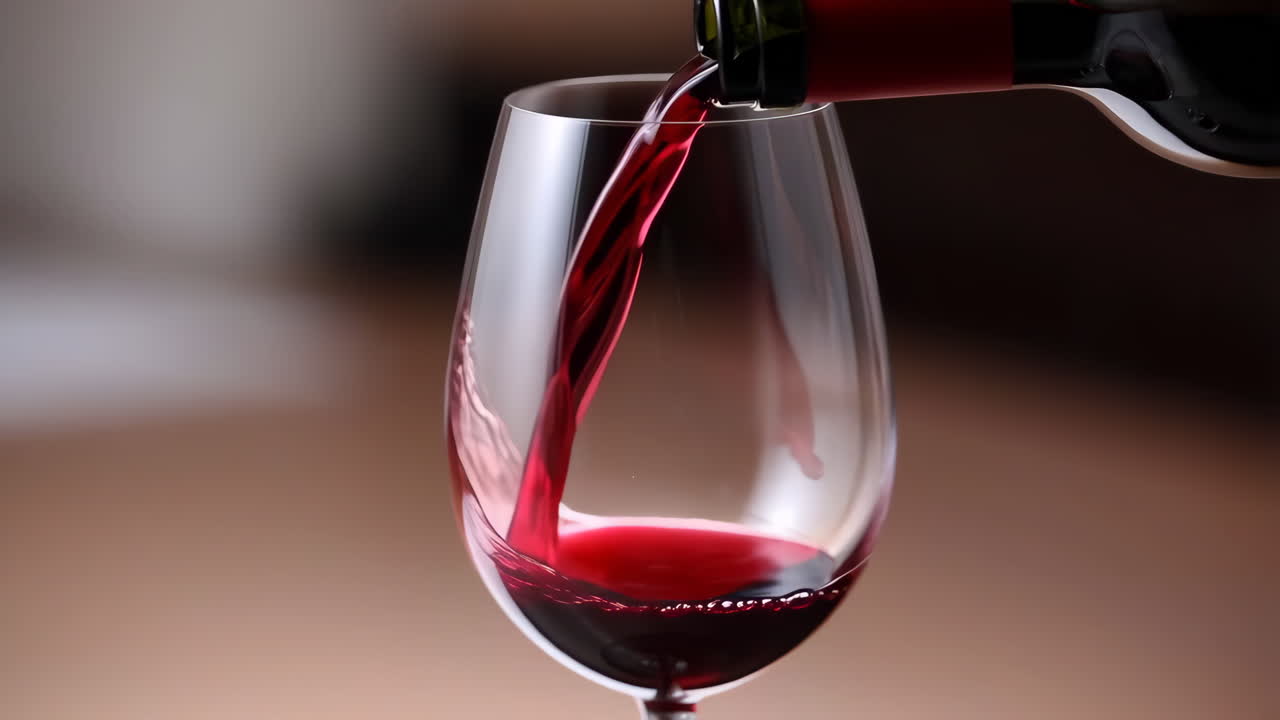 Il vino rosso viene versato in un bicchiere