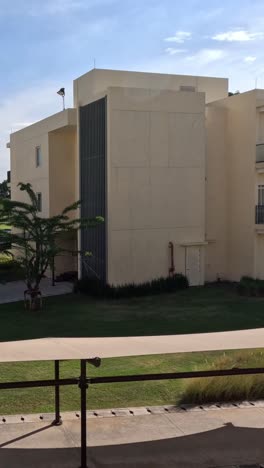 time-lapse of a modern building and surrounding landscape.