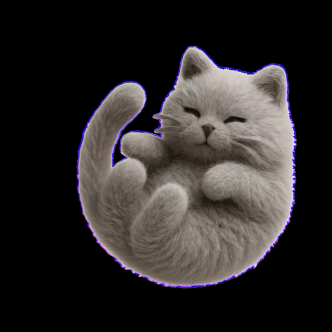 Fluffy kitten sleeping peacefully animation isolated asset, transparent 4K video, alpha channel