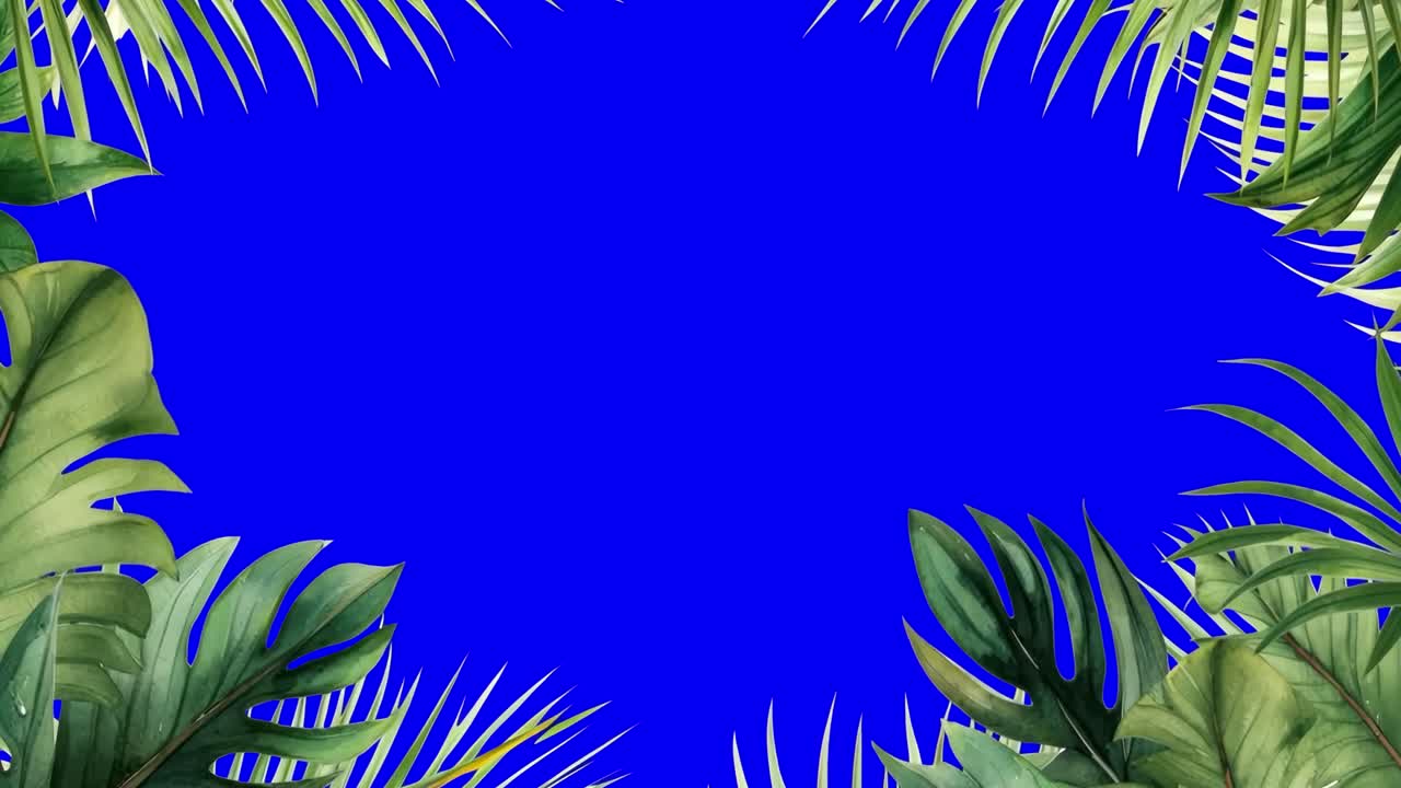 Tropical leaves animation, transparent 4K video, green screen