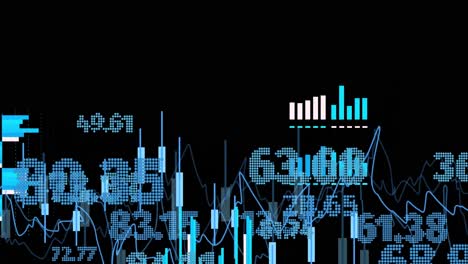 Animation of financial data processing over black background