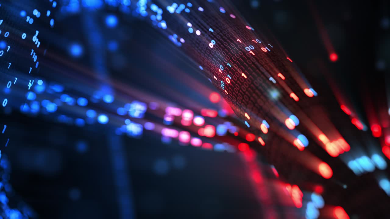 abstract sin fisuras rojo y azul hacking código binario digital matriz 01 bucle de fondo. hacker, web oscura, matriz, código de datos digitales en el concepto de tecnología de seguridad de seguridad.