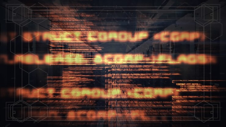 Animazione di esagoni e linguaggio informatico su sala server