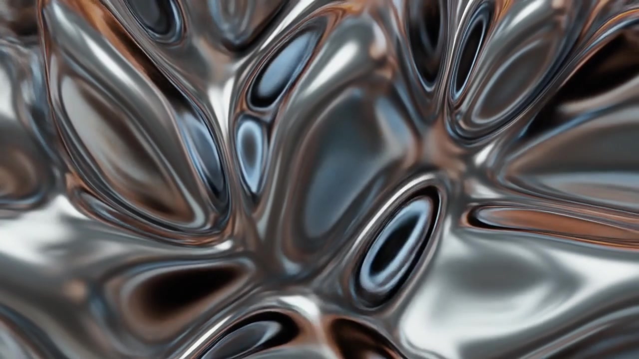 Superficie astratta di metallo liquido con riflessi increspati.
