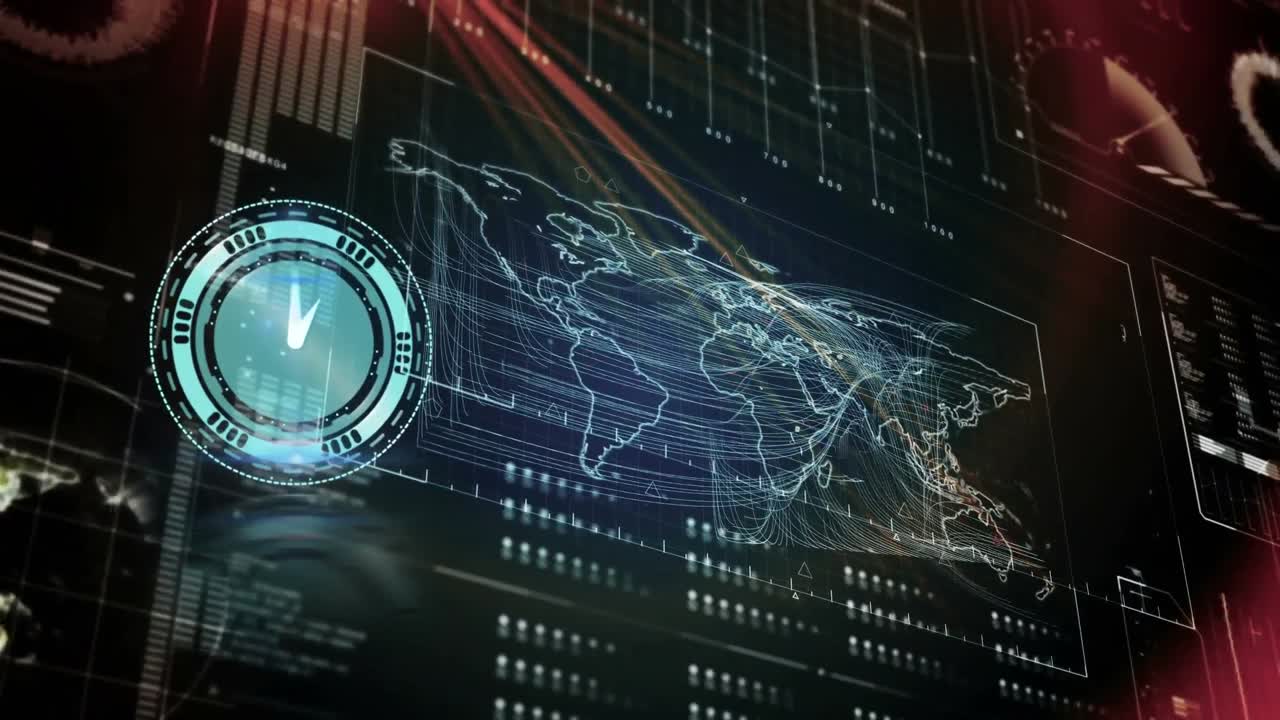 검은 바탕에 시계와 데이터 처리의 애니메이션