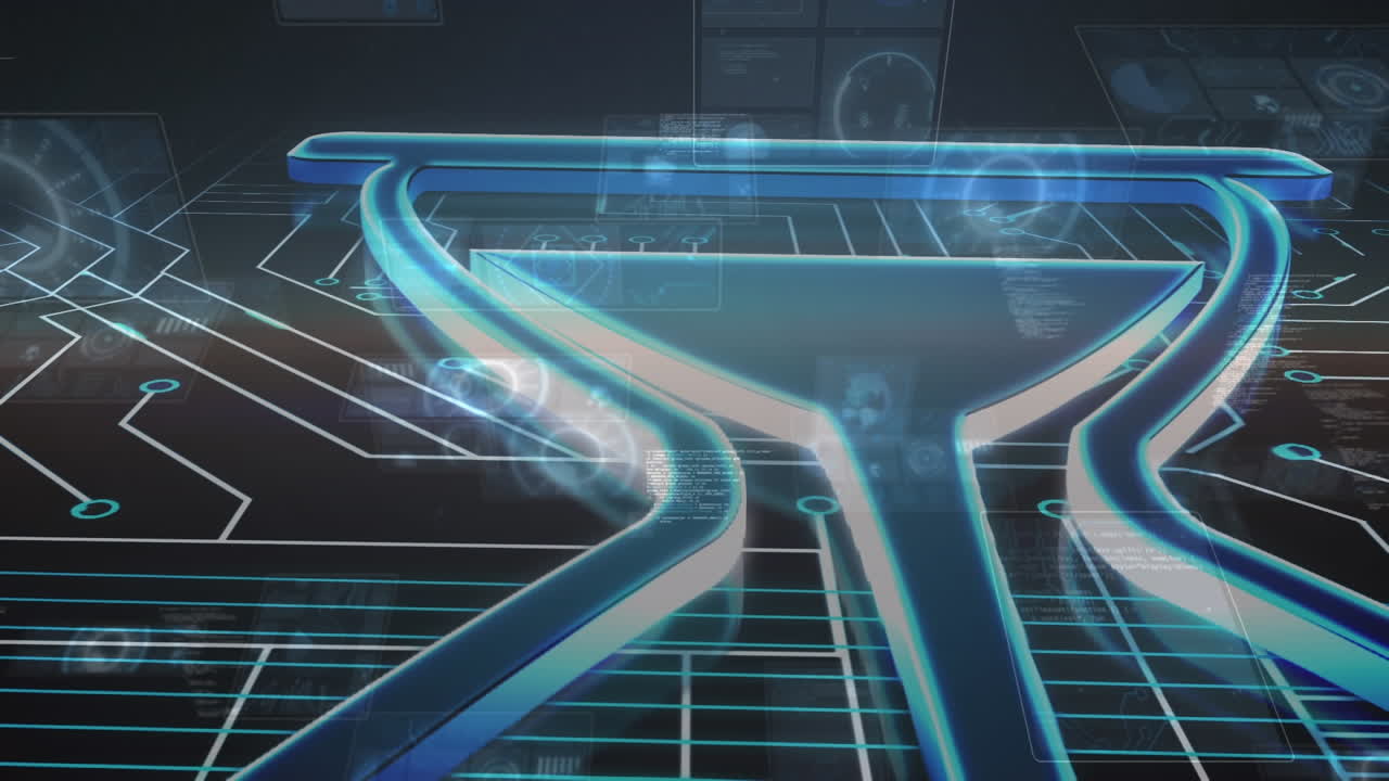 블랙 배경에 디지털 아이콘, 연결 네트워크 및 데이터 처리의 애니메이션