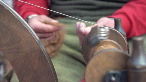 A-street-artist-sewing-manufacturing-with-traditional-spinning-wheel