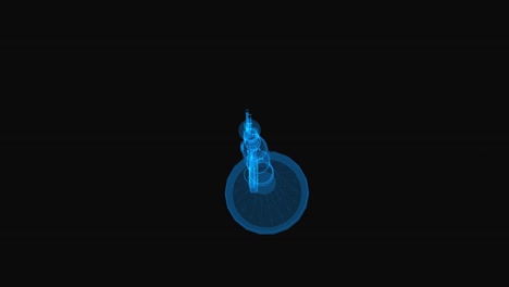 grenade launcher wireframe scheme. 3d render with blue grid lines. loop rotation on black background.