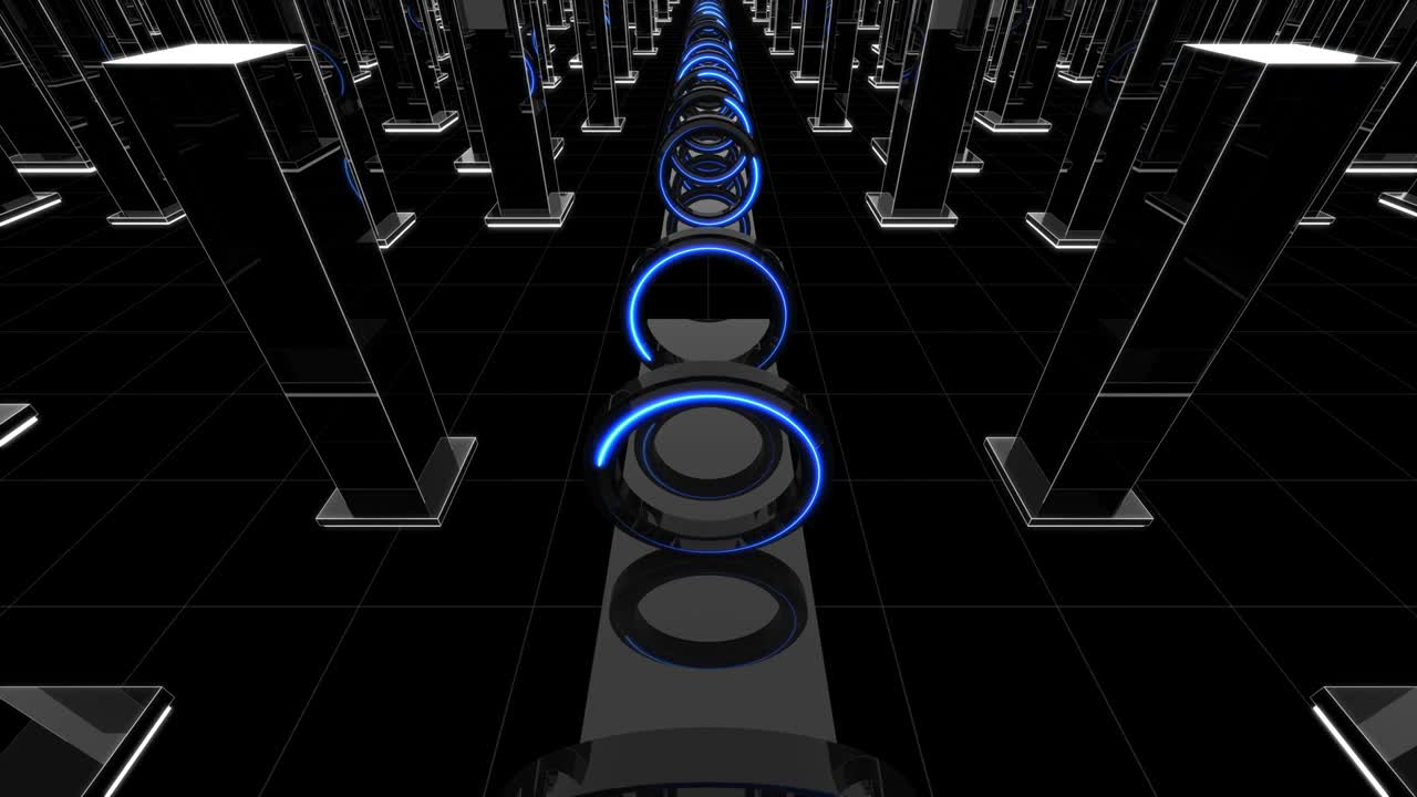 파란색 추상 루프 나이트 클럽 배경 복도