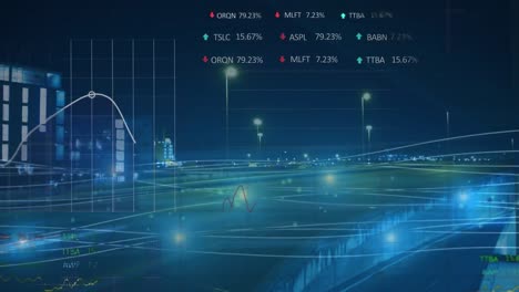 Animation-of-financial-data-processing-over-road-traffic-in-fast-motion