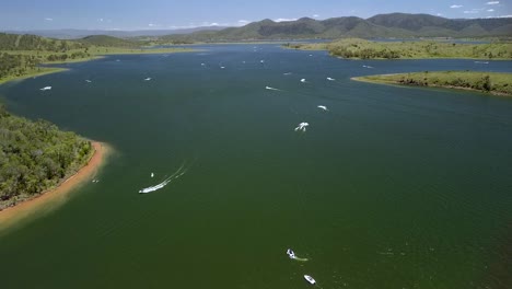 aerial over lake somerset with recreational boating