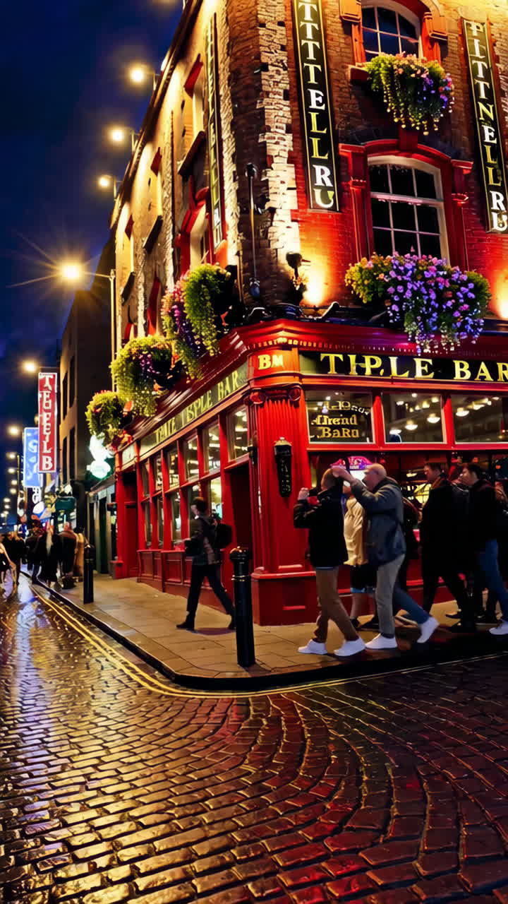 Vibrant Night Scene at The Temple Bar Pub in Dublin