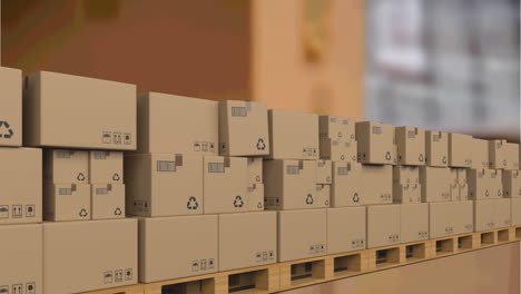 animation of cardboard boxes moving on conveyor belt over warehouse