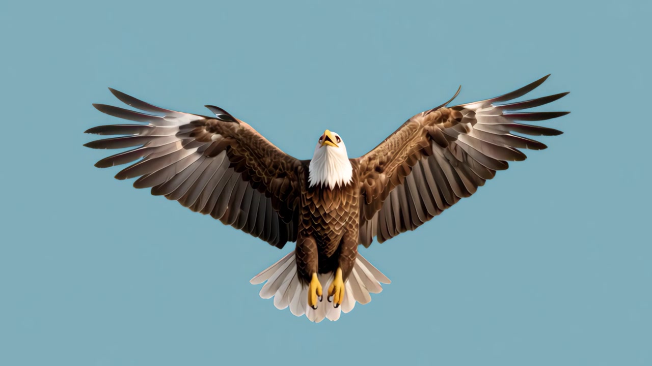 Maestosa aquila calva che vola in un cielo blu limpido
