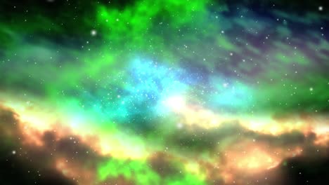 animation of vibrant green coloured clouds and stars in universe