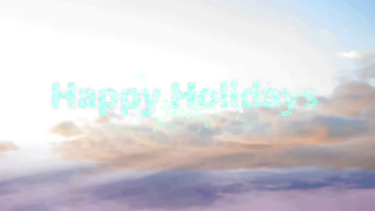 구름 위에 불꽃놀이와 함께 행복한 휴일 텍스트의 애니메이션