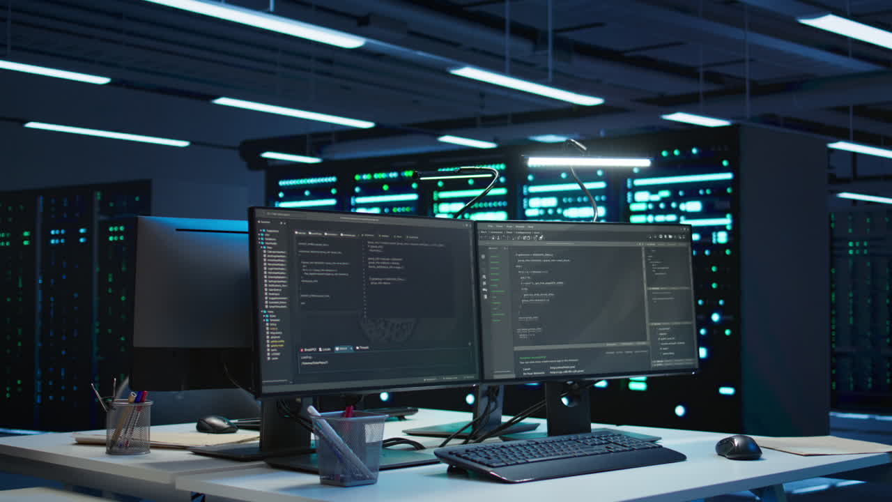 High tech data center with networking systems installed