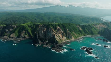 aerial view of the popular scenic spot of shakotan peninsula in hokkaido, japan.