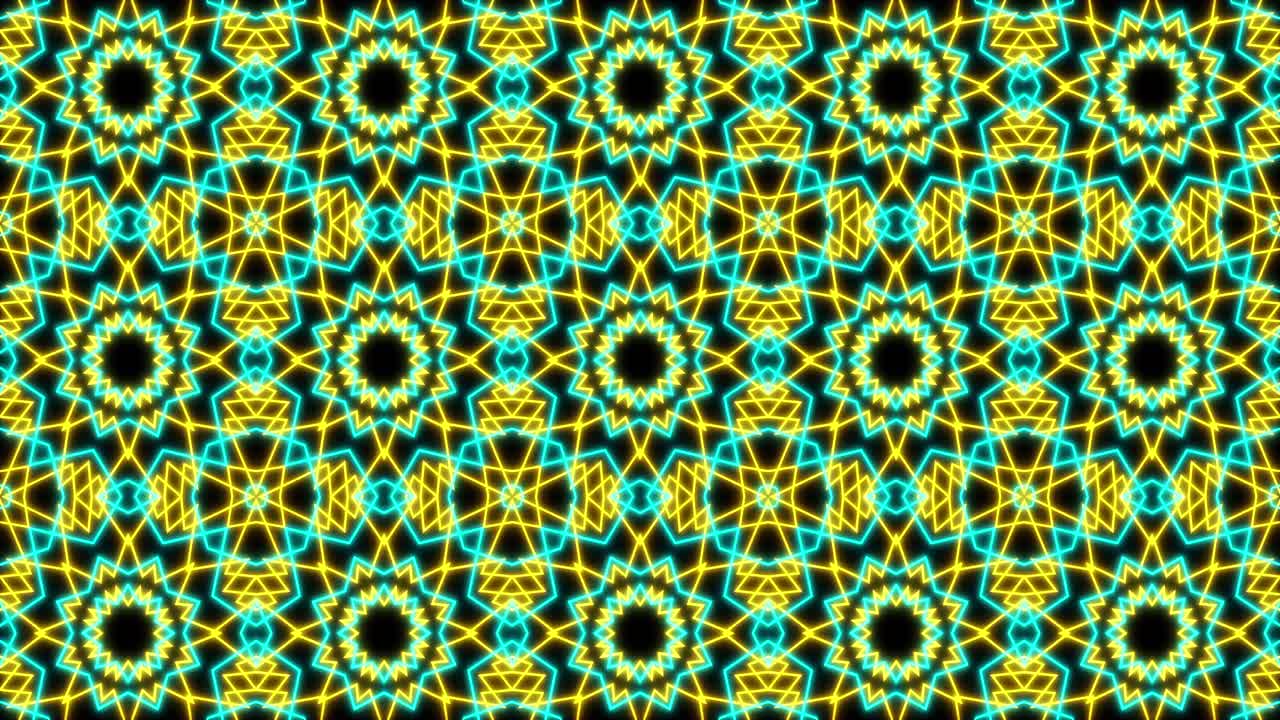 Animation of kaleidoscope neon pattern moving in hypnotic motion on seamless loop