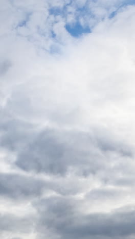 thick dense cloudscape covering the sky. white clouds turning into grey ones. low angle view. timelapse. vertical video