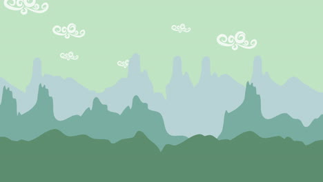 Cartoon-animation-background-with-mountain-and-clouds-abstract-backdrop