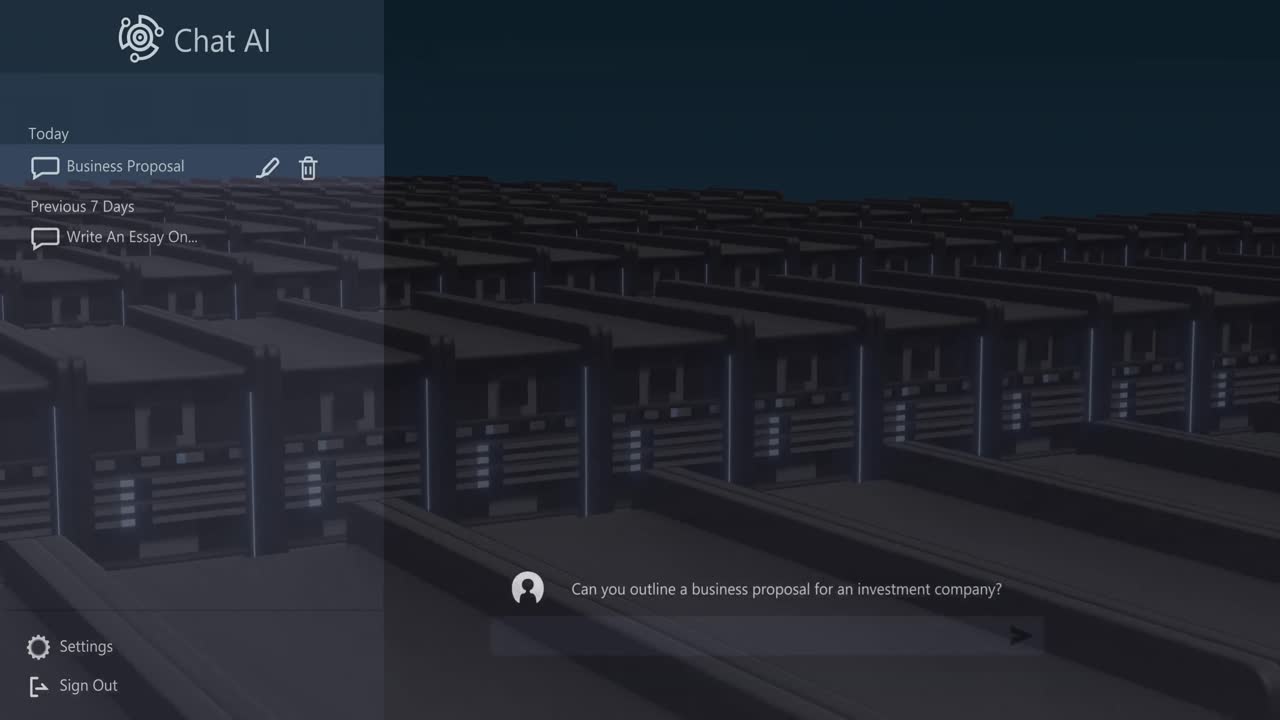 un logotipo de chat y texto de conversación sobre el procesamiento de datos en servidores informáticos