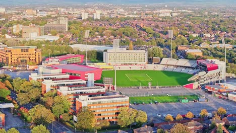 Aerial-view-of-Old-Trafford-Cricket-Ground-of-Lancashire-County-Cricket-Clubs-at-golden-sunset
