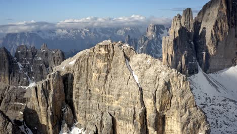 rocky italian dolomites mountains during a beautiful sunrise and sky