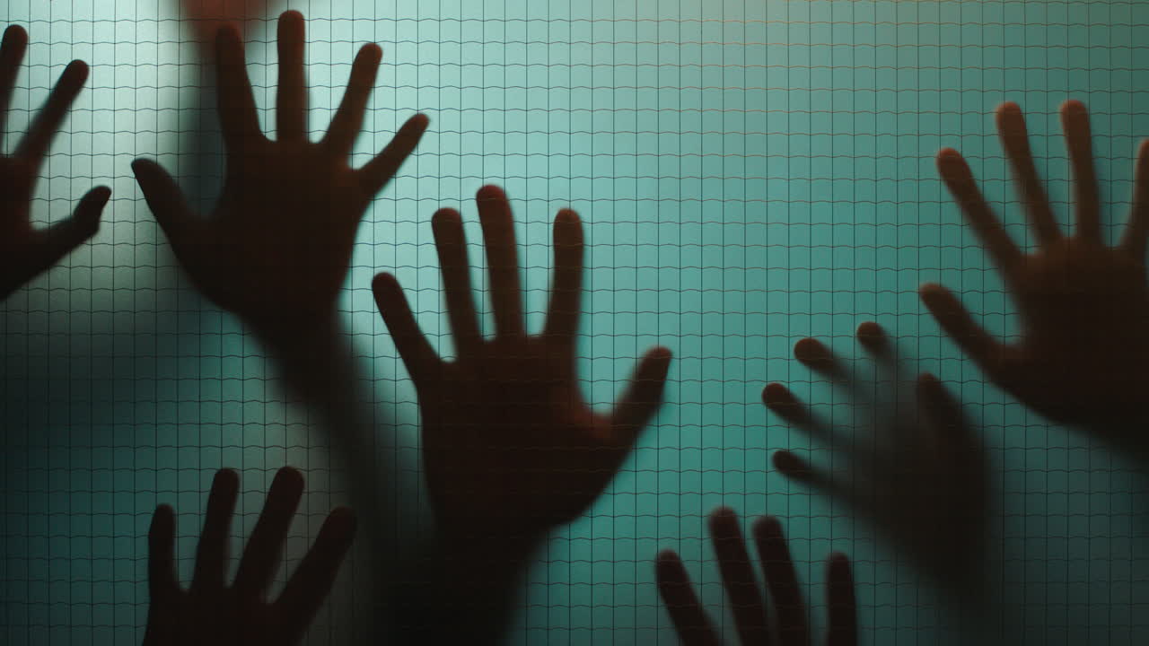 정신병원에서 힌 끔찍한 손은 공포의 개념을 괴롭히는 탈출