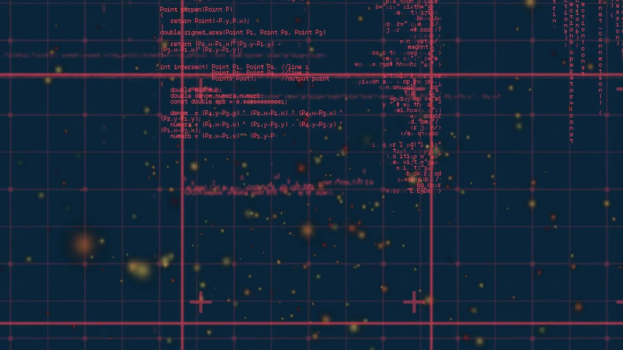 Upon grid startup code intensifying, sliding, shifting as particles rising showing data flow
