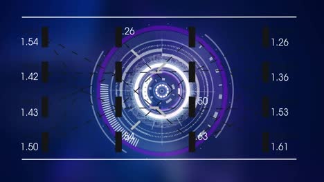 Animation-of-data-processing-over-round-scanner-against-blue-background