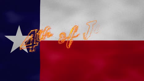 texas flag background for 4th of july fire lettering, loop