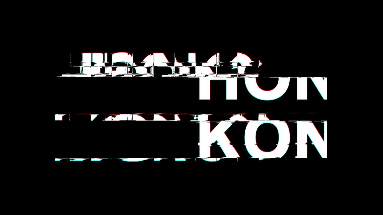 HONG KONG Glitch efekt Text Digitální TV zkreslení 4K smyčková animace