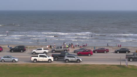 drone view of galveston beach in  galveston, texas