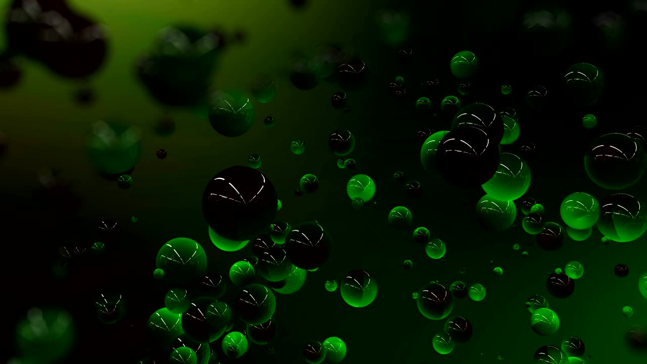 카메라를 향해 날아다니는 밝은 반이는 녹색 구.