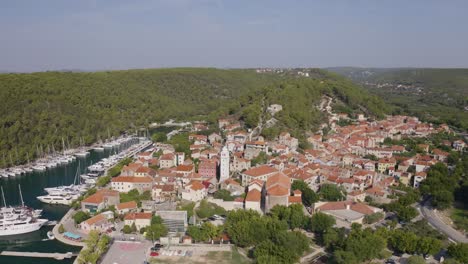 a wonderful shot of a small dalmatian town. dalmatia drone.
