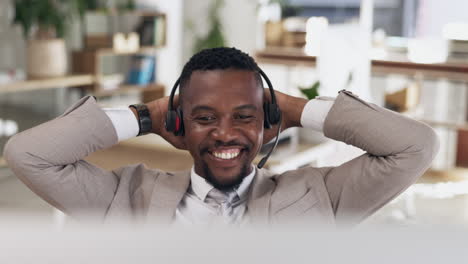 Call-center,-relax-and-computer-with-black-man