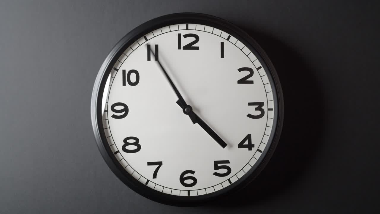 Clock Face Full Circle 12 hours on dark grey background in time lapse