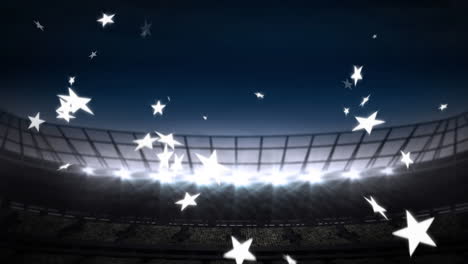 animation of stars floating over sports stadium at night