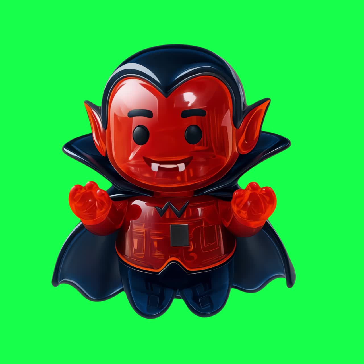 Cute vampire toy figurine animation, transparent 4K video, green screen